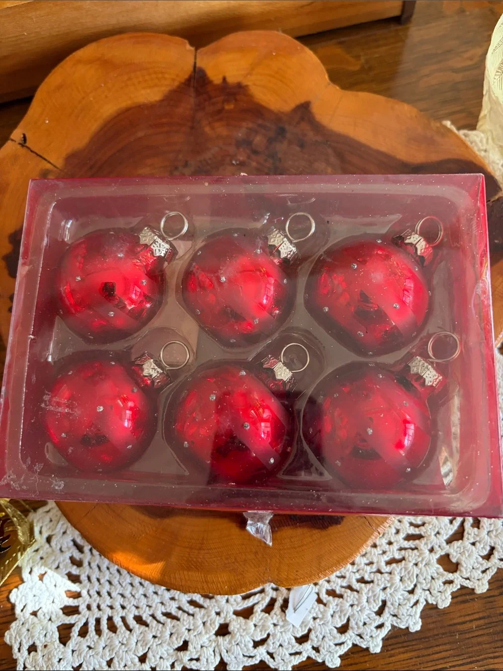 Crate&Barrel Glossy Red Glass Holiday Ornaments - Set of 6